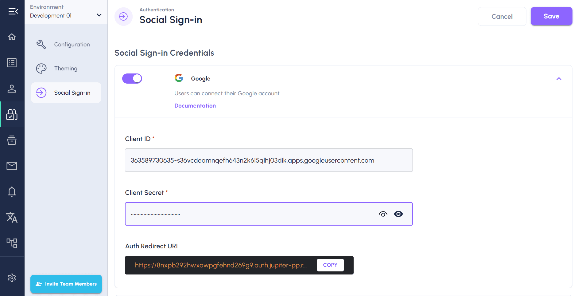 Google sign-in setup